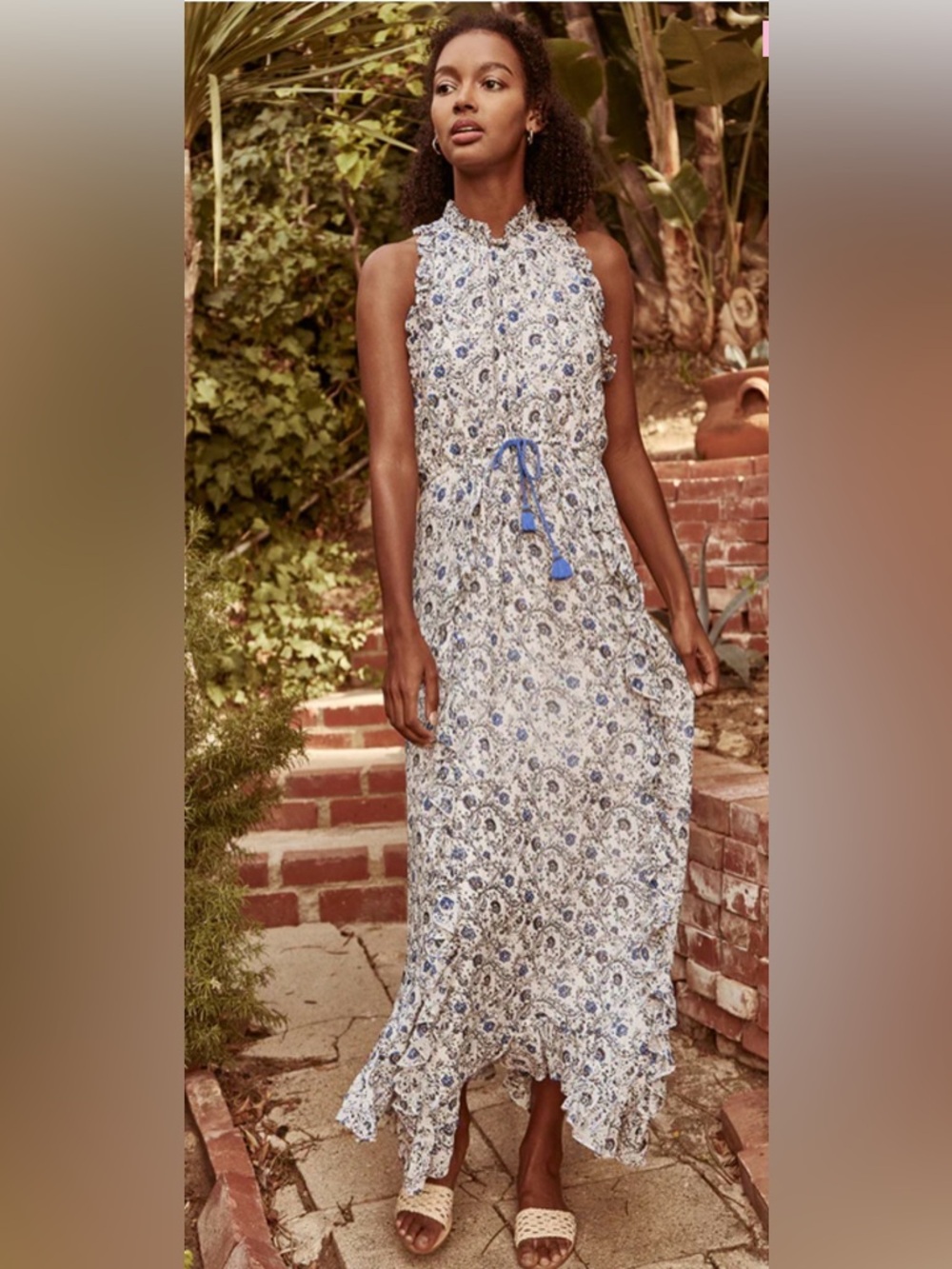 NWT SAYLOR Chriselle White and Blue Floral Maxi Dress